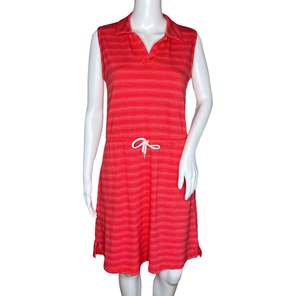 Talbots Dress Womens Small Red White Striped Sleeveless Cinched Waist Athleisure